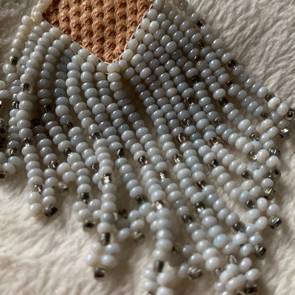 Vintage 80s hand beaded fringe earrings with snake skin leather accents Native - Picture 5 of 6